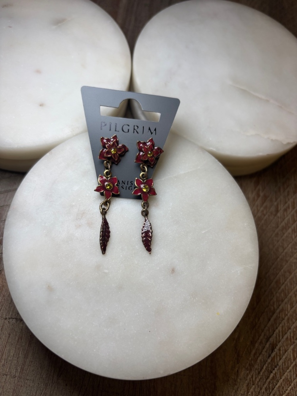 248 Pilgrim Red and Gold Floral Drop Earrings - Picture 6 of 8